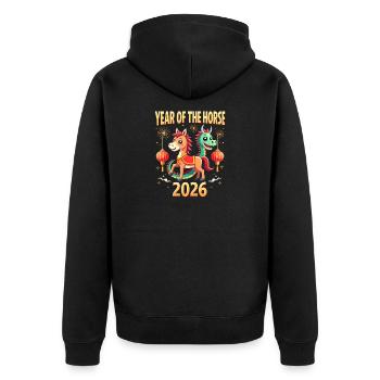 Chinese New Year Of The Horse 2026 - Unisex Premium Bio Zip Hoodie - Schwarz - Hinten - Nico (187cm)