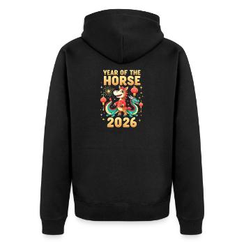 Chinese New Year Of The Horse 2026 - Unisex Premium Organic Zip Hoodie - black - Back - Nico (187cm)