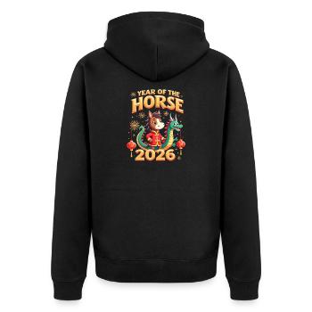 Chinese New Year Of The Horse 2026 - Unisex Premium Organic Zip Hoodie - black - Back - Nico (187cm)