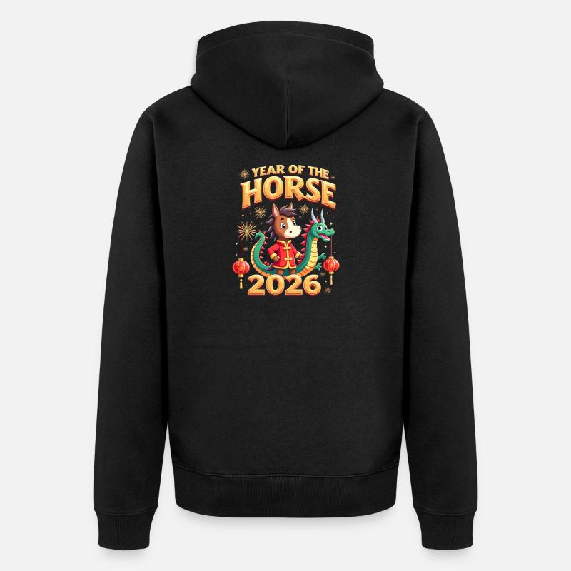 Nouvel An chinois du cheval 2026 - Veste à capuche bio Premium Unisexe - noir