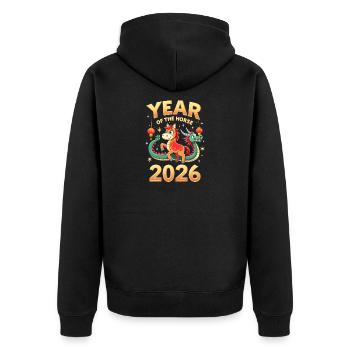 Nouvel An chinois du cheval 2026 - Veste à capuche bio Premium Unisexe - noir - Dos - Nico (187cm)