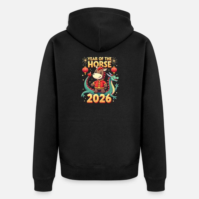 Nouvel An chinois du cheval 2026 - Veste à capuche bio Premium Unisexe - noir