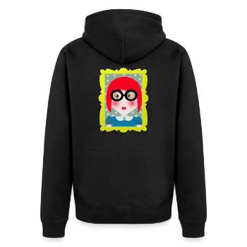 Retro-Porträtmädchen mit Brille - Unisex Premium Bio Zip Hoodie - Schwarz - Hinten - Nico (187cm)