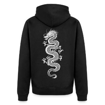 White Dragon on Black Background - Unisex Premium Organic Zip Hoodie - black - Back - Nico (187cm)