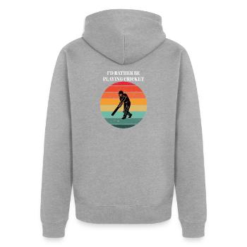 Le cricket sous le soleil rétro - Veste à capuche bio Premium Unisexe - gris chiné - Dos - Nico (187cm)