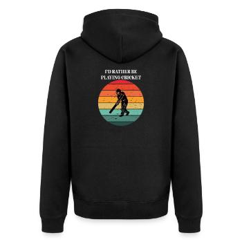 Cricket in the Retro Sun - Unisex Premium Organic Zip Hoodie - black - Back - Nico (187cm)