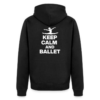 KEEP CALM AND BALLET, GRACE & POWER! BALLETT FAN🩰 - Unisex Premium Bio Zip Hoodie - Schwarz - Hinten - Nico (187cm)