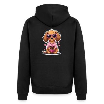 Dackel Dachshund Tekel - Unisex Premium Bio Zip Hoodie - Schwarz - Hinten - Nico (187cm)