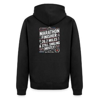 Marathon Finisher: Still Smiling - Unisex Premium Bio Zip Hoodie - Schwarz - Hinten - Nico (187cm)