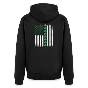 US American Flag with Shamrocks for St Patricks - Unisex Premium Organic Zip Hoodie - black - Back - Nico (187cm)