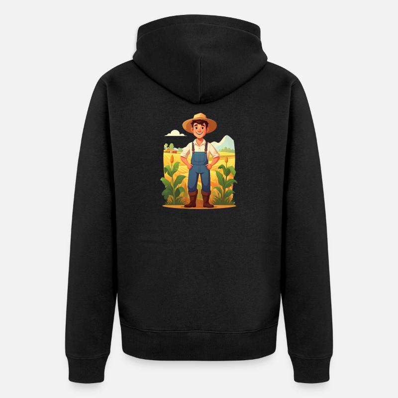 Illustration mignonne d’un fermier - Veste à capuche bio Premium Unisexe - noir