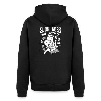 Sushi Cat – Roll With It Cat - Unisex Premium Organic Zip Hoodie - black - Back - Nico (187cm)