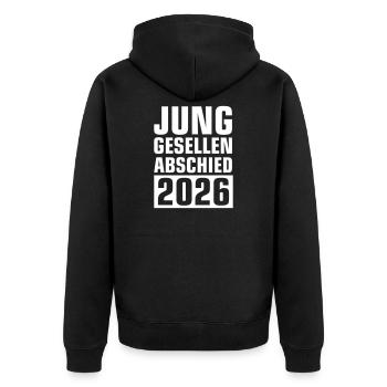 Junggesellenabschied 2026 - Unisex Premium Bio Zip Hoodie - Schwarz - Hinten - Nico (187cm)