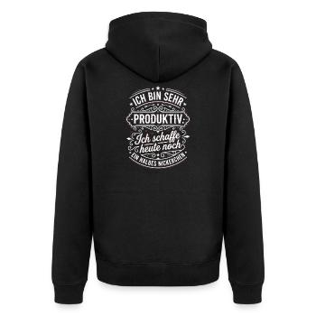 Ich bin sehr produktiv: Halbes Nickerchen - Unisex Premium Bio Zip Hoodie - Schwarz - Hinten - Nico (187cm)