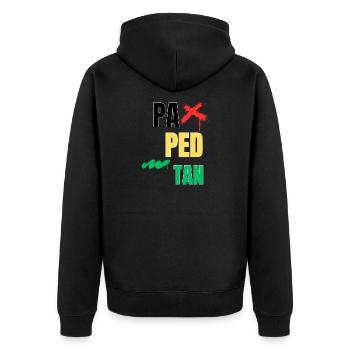 pa_ped_tan - Unisex Premium Bio Zip Hoodie - Schwarz - Hinten - Nico (187cm)