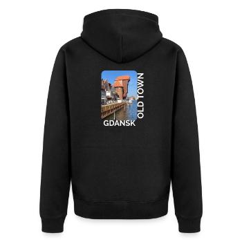 Gdansk Hafenidyll - Unisex Premium Bio Zip Hoodie - Schwarz - Hinten - Nico (187cm)