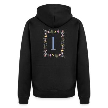 Florale Initial "I" Blumenmonogramm - Unisex Premium Bio Zip Hoodie - Schwarz - Hinten - Nico (187cm)