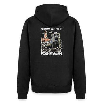 Funny seal looking for fish - Unisex Premium Organic Zip Hoodie - black - Back - Nico (187cm)
