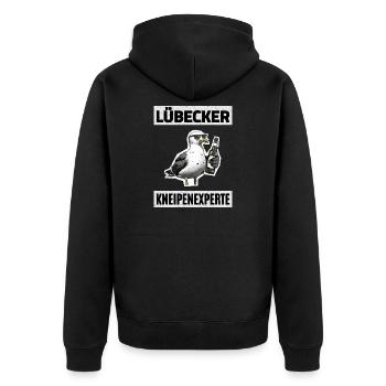 Lübecker Kneipen Experte - Unisex Premium Bio Zip Hoodie - Schwarz - Hinten - Nico (187cm)