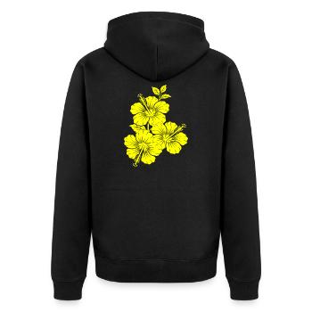 Yellow Hibiscus Triple Flower Silhouette - Unisex Premium Organic Zip Hoodie - black - Back - Nico (187cm)