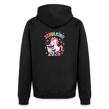 Schulkind 2026 Einschulung 2026 Schulanfang - Unisex Premium Bio Zip Hoodie - Schwarz - Hinten - Nico (187cm)