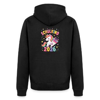 Schulkind 2026 Einschulung 2026 Schulanfang - Unisex Premium Bio Zip Hoodie - Schwarz - Hinten - Nico (187cm)