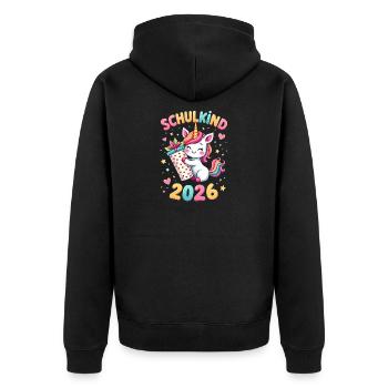 Schulkind 2026 Einschulung 2026 Schulanfang - Unisex Premium Bio Zip Hoodie - Schwarz - Hinten - Nico (187cm)