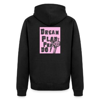 Traumplan: Betet, Do Pink Cross - Unisex Premium Bio Zip Hoodie - Schwarz - Hinten - Nico (187cm)