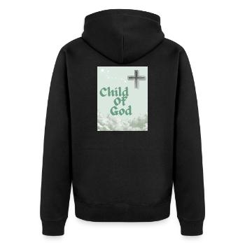 Kind Gottes Kreuz Wolkenkunst - Unisex Premium Bio Zip Hoodie - Schwarz - Hinten - Nico (187cm)