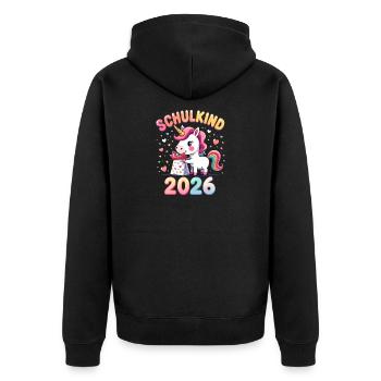 Schulkind 2026 Einschulung 2026 Schulanfang - Unisex Premium Bio Zip Hoodie - Schwarz - Hinten - Nico (187cm)