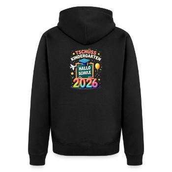 Schulkind 2026 Einschulung 2026 Schulanfang - Unisex Premium Bio Zip Hoodie - Schwarz - Hinten - Nico (187cm)