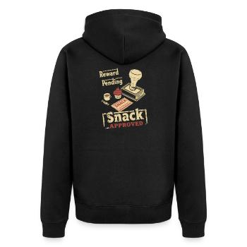 Snack Approved Vintage Stempel - Unisex Premium Bio Zip Hoodie - Schwarz - Hinten - Nico (187cm)