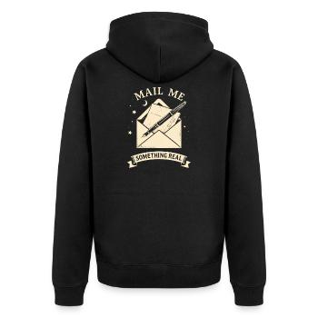 Mail Me Something Real - Unisex Premium Bio Zip Hoodie - Schwarz - Hinten - Nico (187cm)