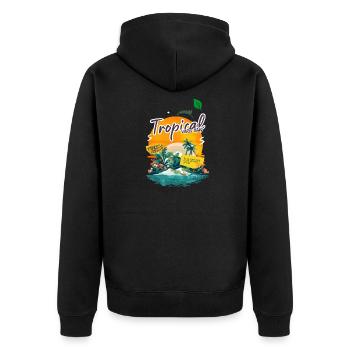 Tropische Inselschwingungen - Unisex Premium Bio Zip Hoodie - Schwarz - Hinten - Nico (187cm)