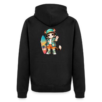 Kawaii tropical surfer cat - Unisex Premium Organic Zip Hoodie - black - Back - Nico (187cm)