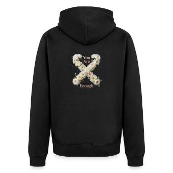 You Are Enough Flower Heart - Unisex Premium Organic Zip Hoodie - black - Back - Nico (187cm)