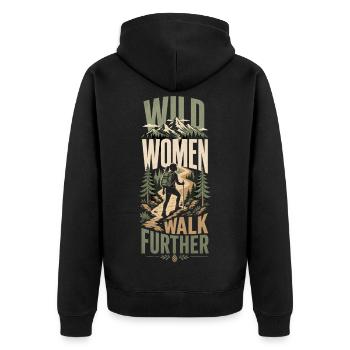 Wandern Frauen - Unisex Premium Bio Zip Hoodie - Schwarz - Hinten - Nico (187cm)