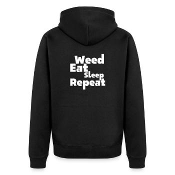 Weed Eat Sleep Repeat Graphic - Unisex Premium Bio Zip Hoodie - Schwarz - Hinten - Nico (187cm)