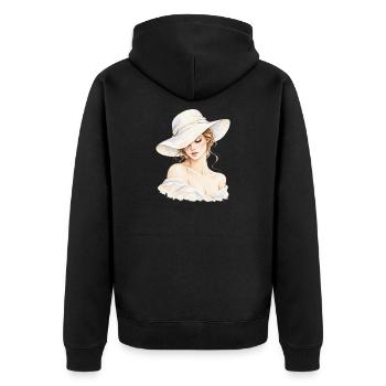 Portrait einer Frau mit Hut - Unisex Premium Bio Zip Hoodie - Schwarz - Hinten - Nico (187cm)