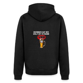 Irgendwo auf der Welt ist es schon VIER - Bier - Unisex Premium Bio Zip Hoodie - Schwarz - Hinten - Nico (187cm)