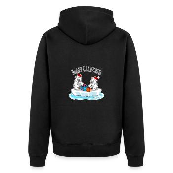 Eisbär Merry Christmas beim Geschenke auspacken - Unisex Premium Bio Zip Hoodie - Schwarz - Hinten - Nico (187cm)