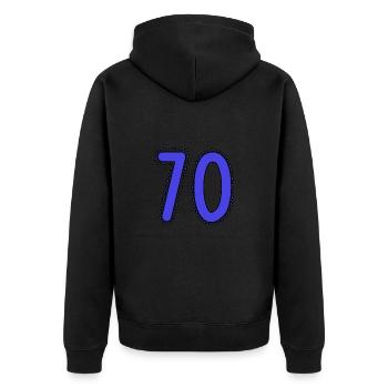 70. 70 JAHRE. 70. JAHRESTAG. 70-JÄHRIGES JUBILÄUM. - Unisex Premium Bio Zip Hoodie - Schwarz - Hinten - Nico (187cm)
