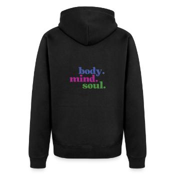 Body Mind Soul - Körper Geist Seele Einklang - Unisex Premium Bio Zip Hoodie - Schwarz - Hinten - Nico (187cm)