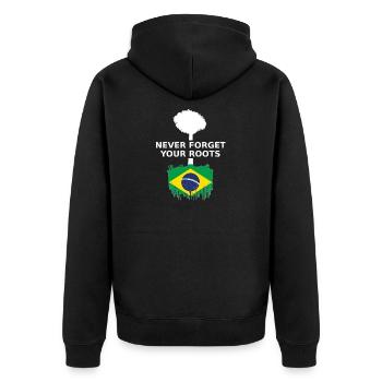 Brazil Roots Brasilien - Unisex Premium Bio Zip Hoodie - Schwarz - Hinten - Nico (187cm)