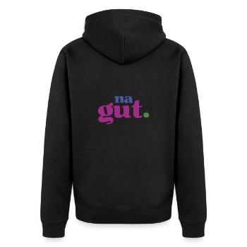 Entspannte Vibes für Gelassene & Gechillte. Na gut - Unisex Premium Bio Zip Hoodie - Schwarz - Hinten - Nico (187cm)