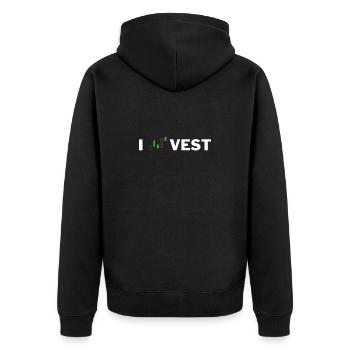 Invest - Börsen Design - Unisex Premium Bio Zip Hoodie - Schwarz - Hinten - Nico (187cm)