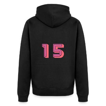 15. 15 JAHRE. 15. JAHRESTAG. 15-JÄHRIGES JUBILÄUM. - Unisex Premium Bio Zip Hoodie - Schwarz - Hinten - Nico (187cm)