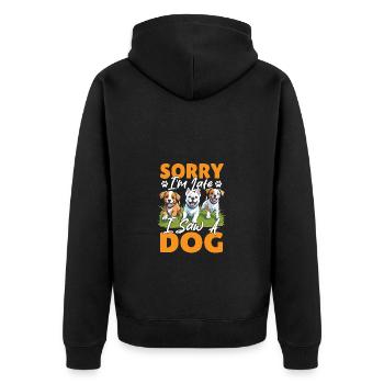 Zitat von Hundebesitzer Désolé, je suis en retard, j’ai vu un chien - Veste à capuche bio Premium Unisexe - noir - Dos - Nico (187cm)