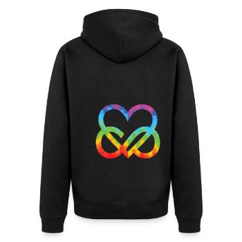 Polyamorie Infinity Herz - Poly Love Heart - Unisex Premium Bio Zip Hoodie - Schwarz - Hinten - Nico (187cm)