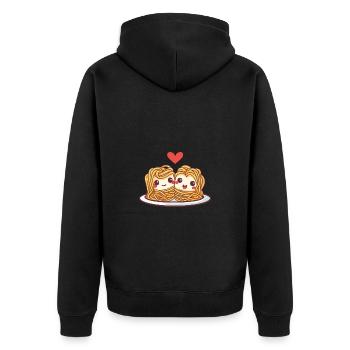 Nudeln Pasta Paar Liebe Herz Valentinstag - Unisex Premium Bio Zip Hoodie - Schwarz - Hinten - Nico (187cm)